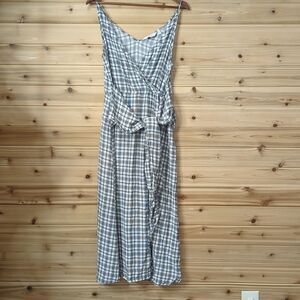 & Other Stories Dress Womens 10 Tie Waist Midi Dress Black White Grid Pattern